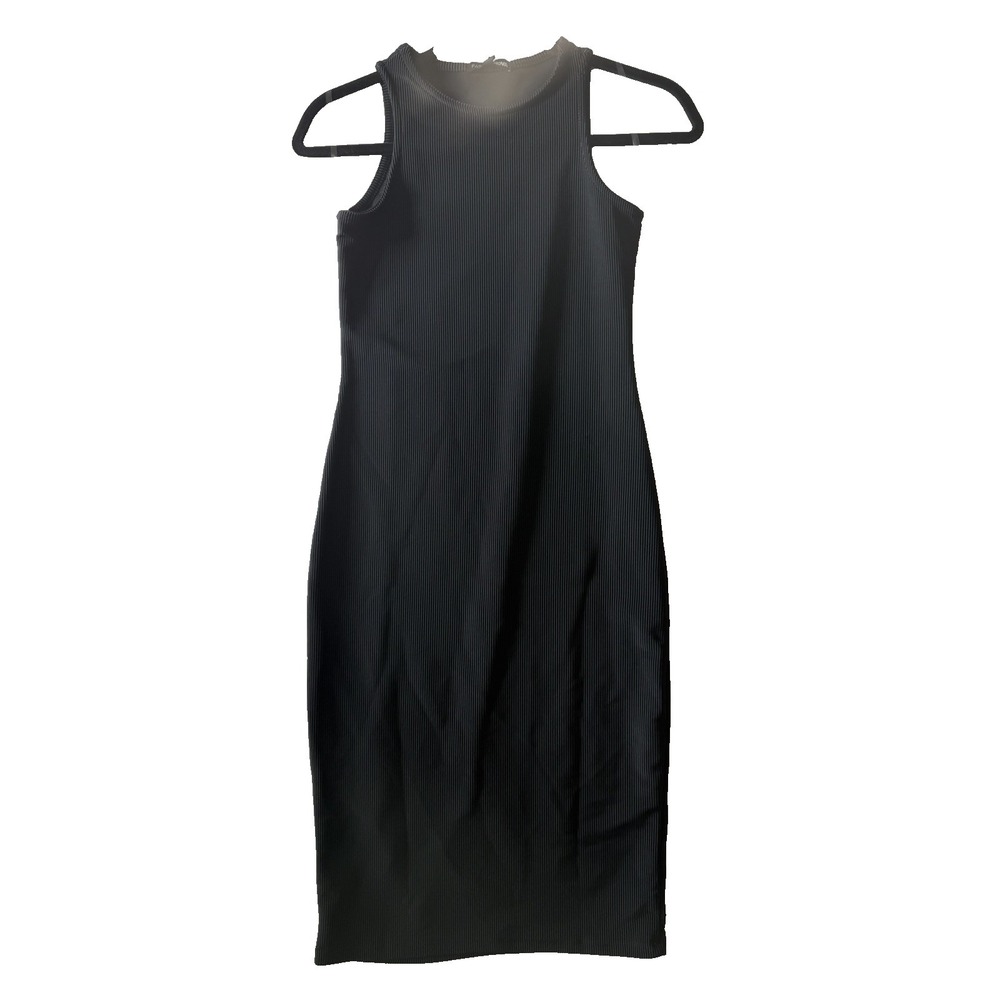 Fashion Nova Adaline Midi Dress Womens Small Black Ribbed Bodycon NWT